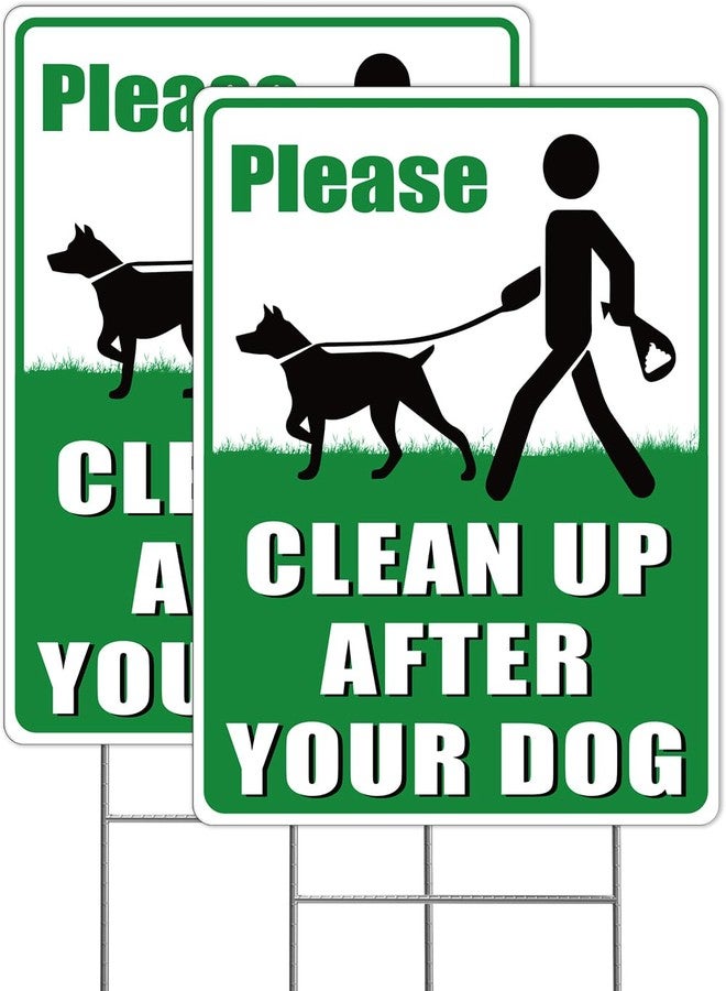 Multiwins 2-Pack Clean Up After Your Dog Signs, 12.6" x 9.5" with Metal Stake, No Dog Poop Lawn Signs with UV Protected & Waterproof, Double Sided Pick Up After Your Dog Sign for Yard - Image 1
